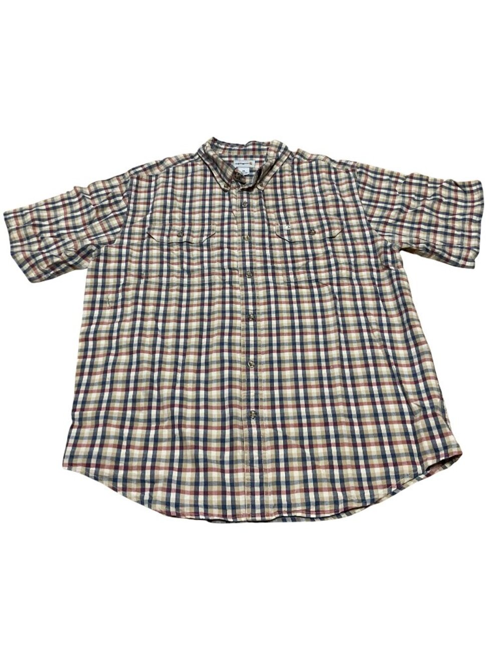 Carhartt Plaid Short Sleeve Button-Up Shirt SZ XL 100% Cotton Casual Wear Mens